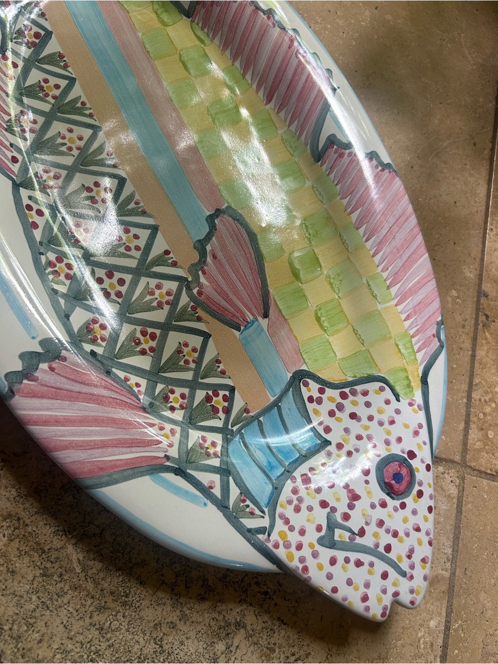 Rare Mackenzie Childs Colorful Fish-Shaped Ceramic Platter 19” Vintage